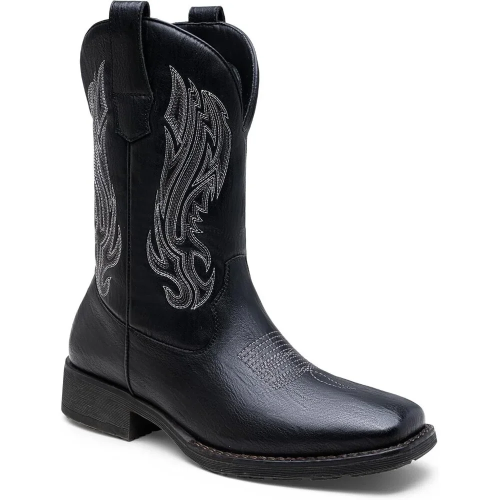 🆕Jousen Mens Amy8420-black Embroidery Retro Square Toe Chunky Heeled Boots - Picture 5 of 12